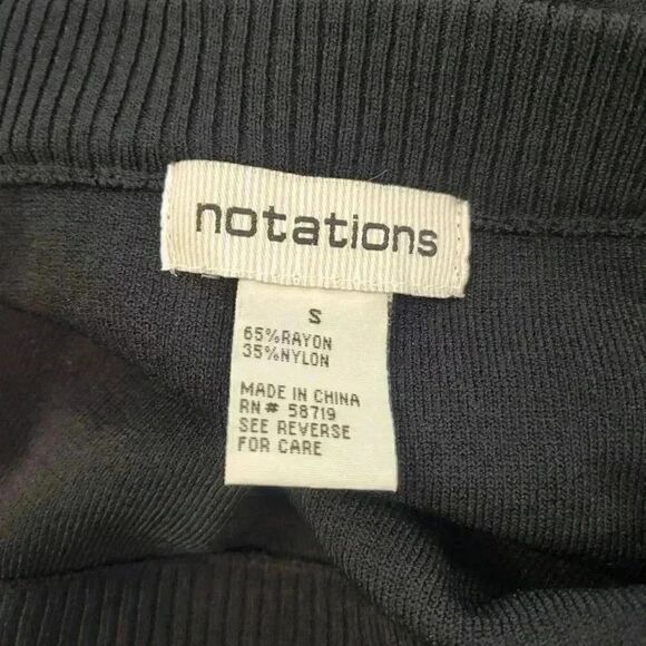 Notations Women's Black Rayon/Nylon Knit Straight Skirt w Crocheted Lace & Brown - Picture 9 of 9